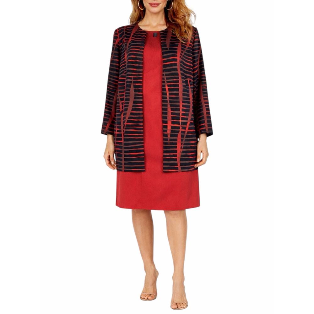 Maya Brook Jewel Dress Jacket 2pcs Set Artsy Red Rhinestone Size 8